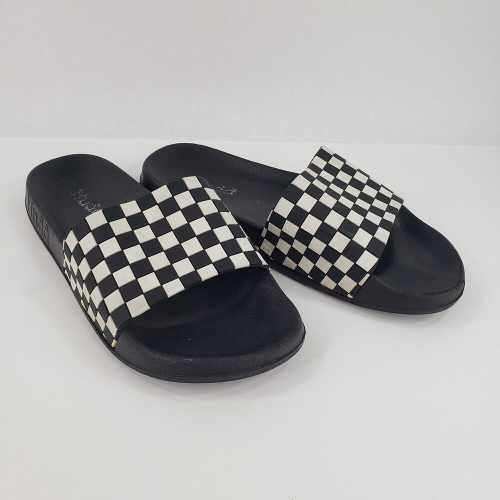 Mudd Slides Sandals Womens Sz 10 Black White Classic Checkerboard Slip Ons